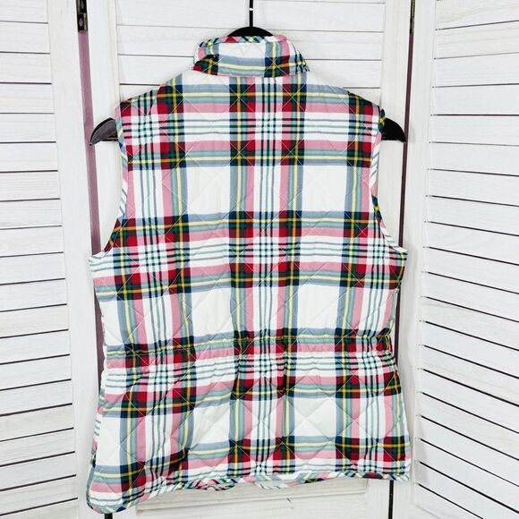 St. John’s Bay Plaid Full Zip Puffer Vest White Multi Medium - Picture 9 of 14